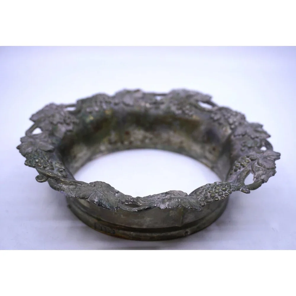 Vintage Eastern Asia Silver Plate Grapes & Leaves Champagne Wine Bottle Coaster
